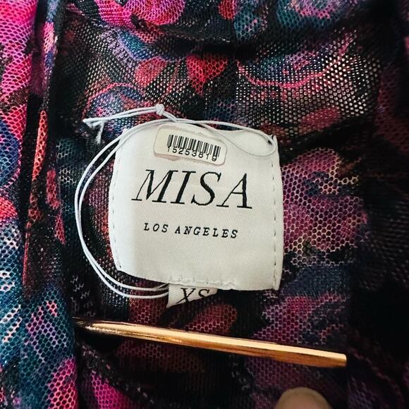 Misa Stormi Electric Ditsy Floral Mesh Sheer Midi Dress Size Extra Small - Picture 15 of 15